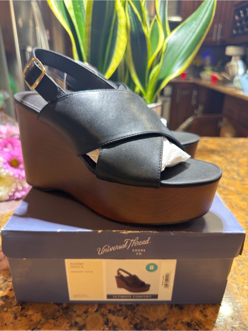 Universal Thread Black Crossover Platform Wedge Sandals